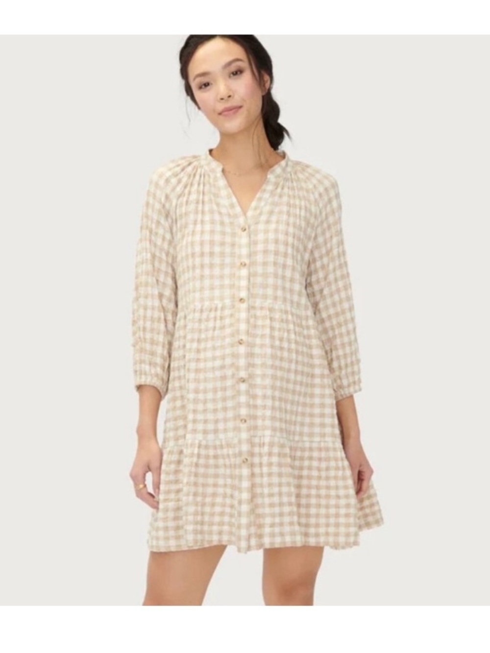 Hatch Aurora Gingham Cotton Flowy Maternity Dress Size 3 Large